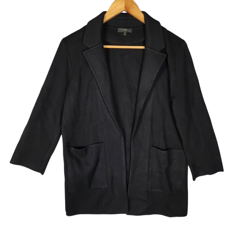 J. Crew Sophie Open Front Sweater Blazer Women's XS Black Knit Patch Pocket